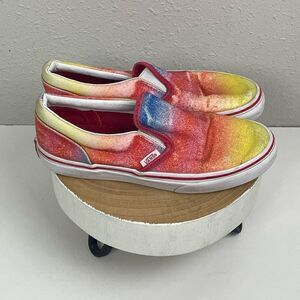 EUC Vans Girls Rainbow Glitter Classic Slip On Shoes Casual Skate Shoes Size 4